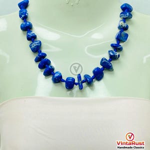 Natural Lapis Lazuli Gemstone Beaded Necklace | Handmade Blue Crystal Healing Jewelry