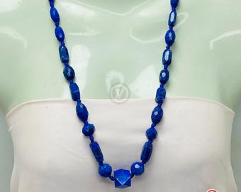 Handgefertigte Lapislazuli Lange Halskette | Eleganter Blauer Stein Statement Schmuck