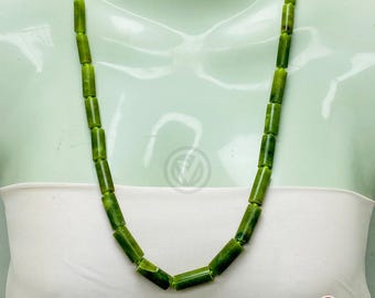 Natural Green Jade Tube Beaded Necklace | Handmade Green Gemstone Jewelry