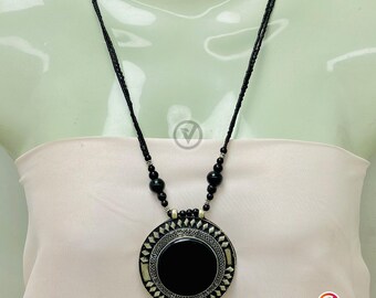 Black Onyx Necklace W/omi Symbol (sterling Silver) - Etsy