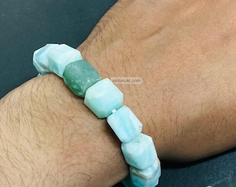 Natural Blue Caribbean Calcite Bracelet | Blue Aragonite Gemstone Jewelry