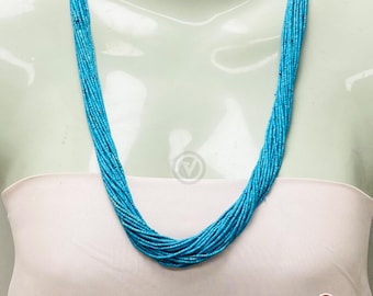 Handgemaakte meerstrengige ketting met turquoise kralen | Lichtblauwe natuursteen boho gelaagde sieraden