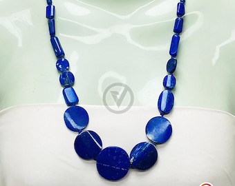 Deep Blue Lapis Lazuli Beaded Necklace, Handmade Natural Gemstone Jewelry Gift