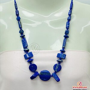 Handcrafted Lapis Lazuli Beaded Necklace, Deep Blue Gemstone Jewelry