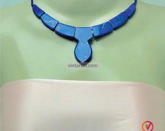 Handmade Lapis Lazuli Necklace, Geometric Stone Choker, Unisex