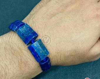 Pulsera artesanal con cuentas de piedra lapislázuli / Joyería ajustable estilo boho con gema azul