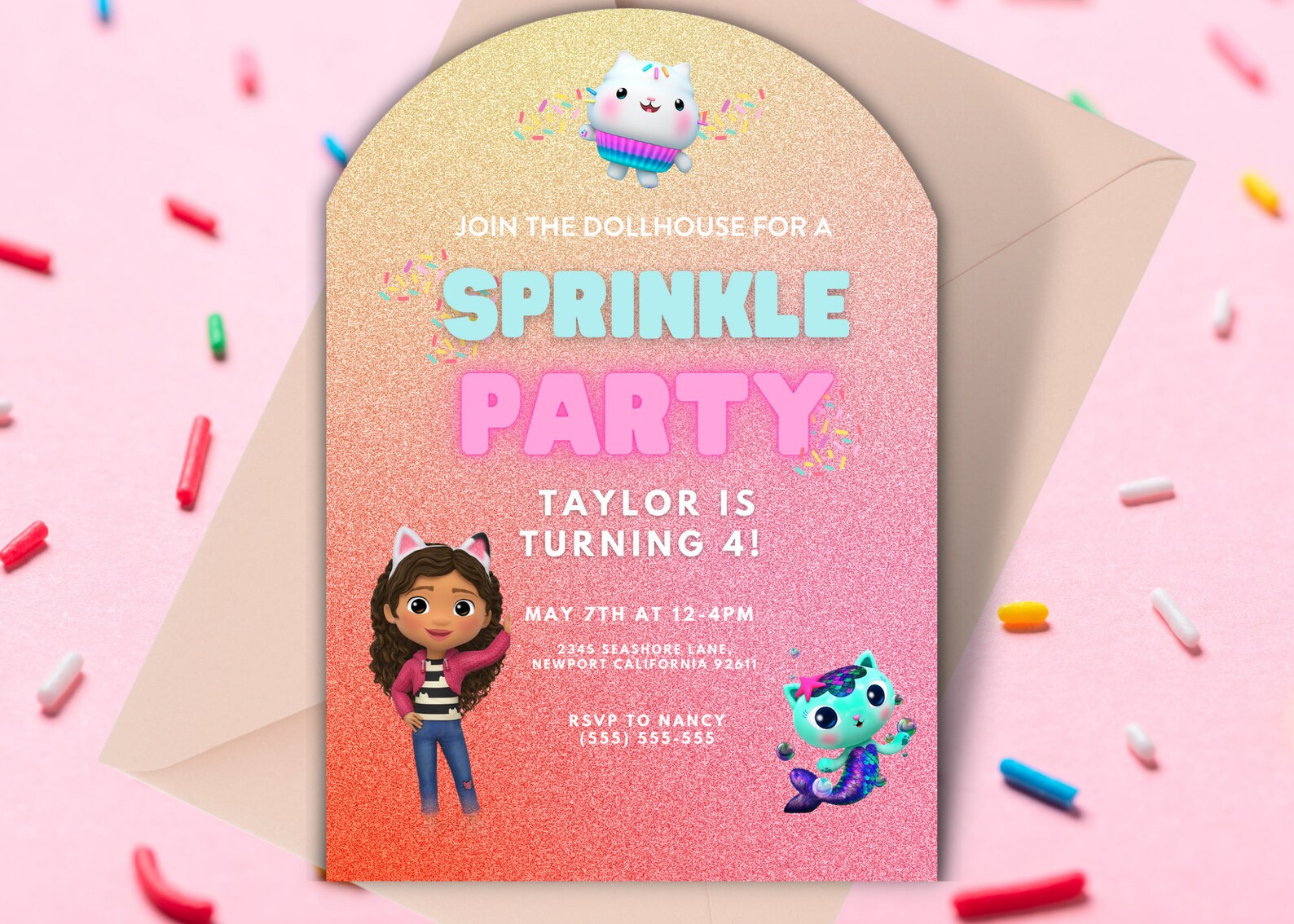 GABBY'S DOLLHOUSE BIRTHDAY Invitation Sprinkle Party Girls Etsy
