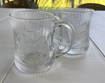 Vintage Arcoroc Canterbury Clear Glass Crocus Mugs, Set of 4
