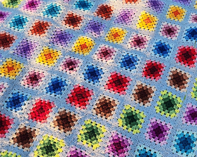Featured listing image: Vintage Afghan Granny Square Blanket Hand Crocheted Retro 70's Decor