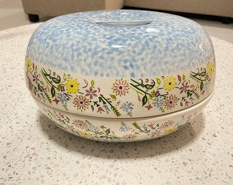 Temptations Egg Casserole Dish, Blue Speckled Floral Bakeware