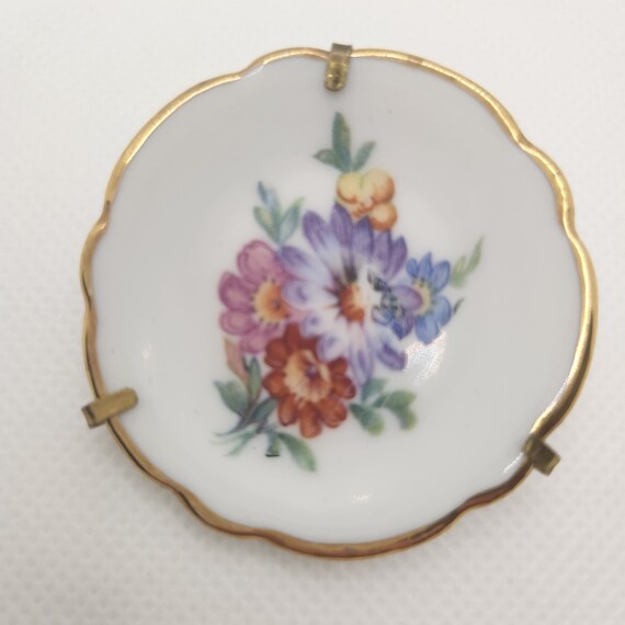 Signed Limoges Brooch, Floral Gold Trim, Made in France Cottage Core