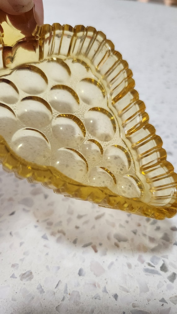 Vintage Ring Dish Yellow Grape Glass Dish - Small… - image 3