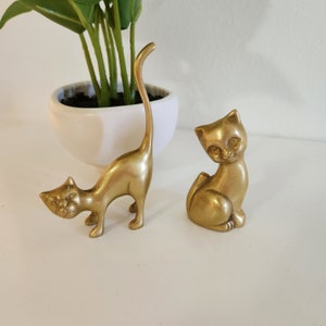 Brass Cats Vintage Mid-Century Modern MCM Cats, Two Brass Cats, Brass Accents, Gifts for Home, Brass Decor Figurines - FREE SHIPPING