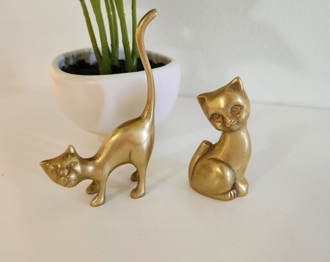Featured listing image: Vintage Brass Cat Figurines, MCM Home Decor, Set of 2