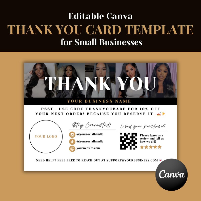 Editable Thank You Card Canva Template: Small Business Packaging (DIY ...