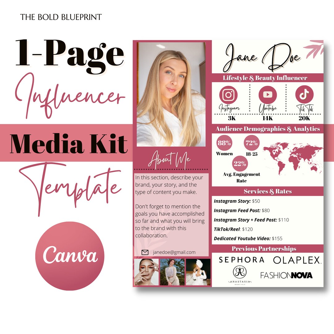 Influencer Roster Sheet Influencer Media Kit Template: Content Creator Rate Sheet (canva) - Etsy