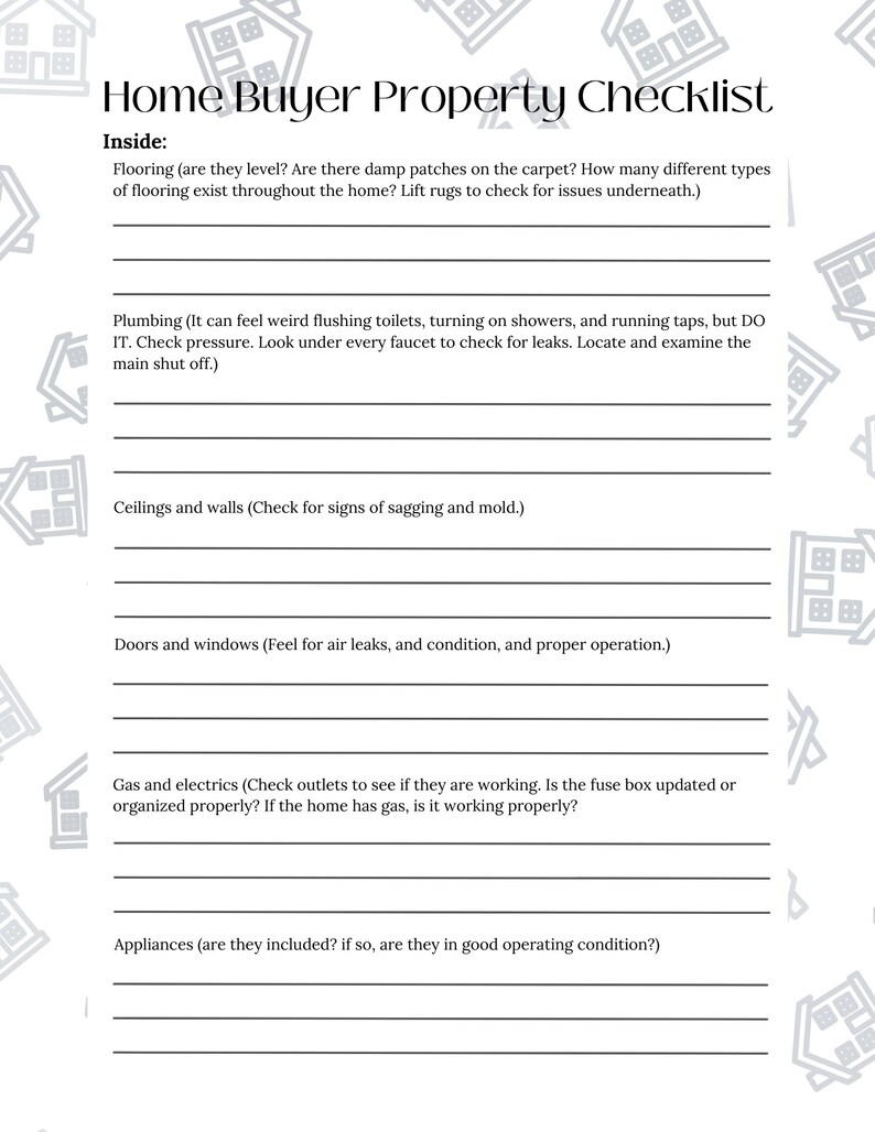 Home Buyer Property Checklist | Home Inspection Checklist | Real Estate ...