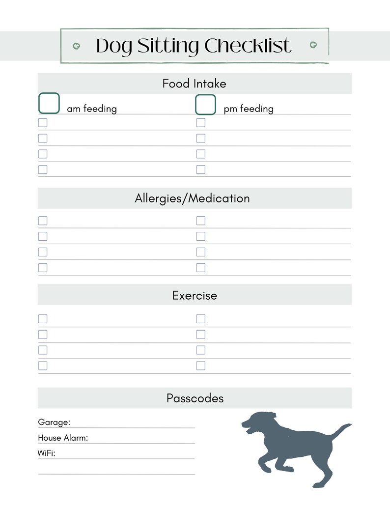 Dog Sitting Notes Printable PDF | Dog Owner Template | Digital Download ...