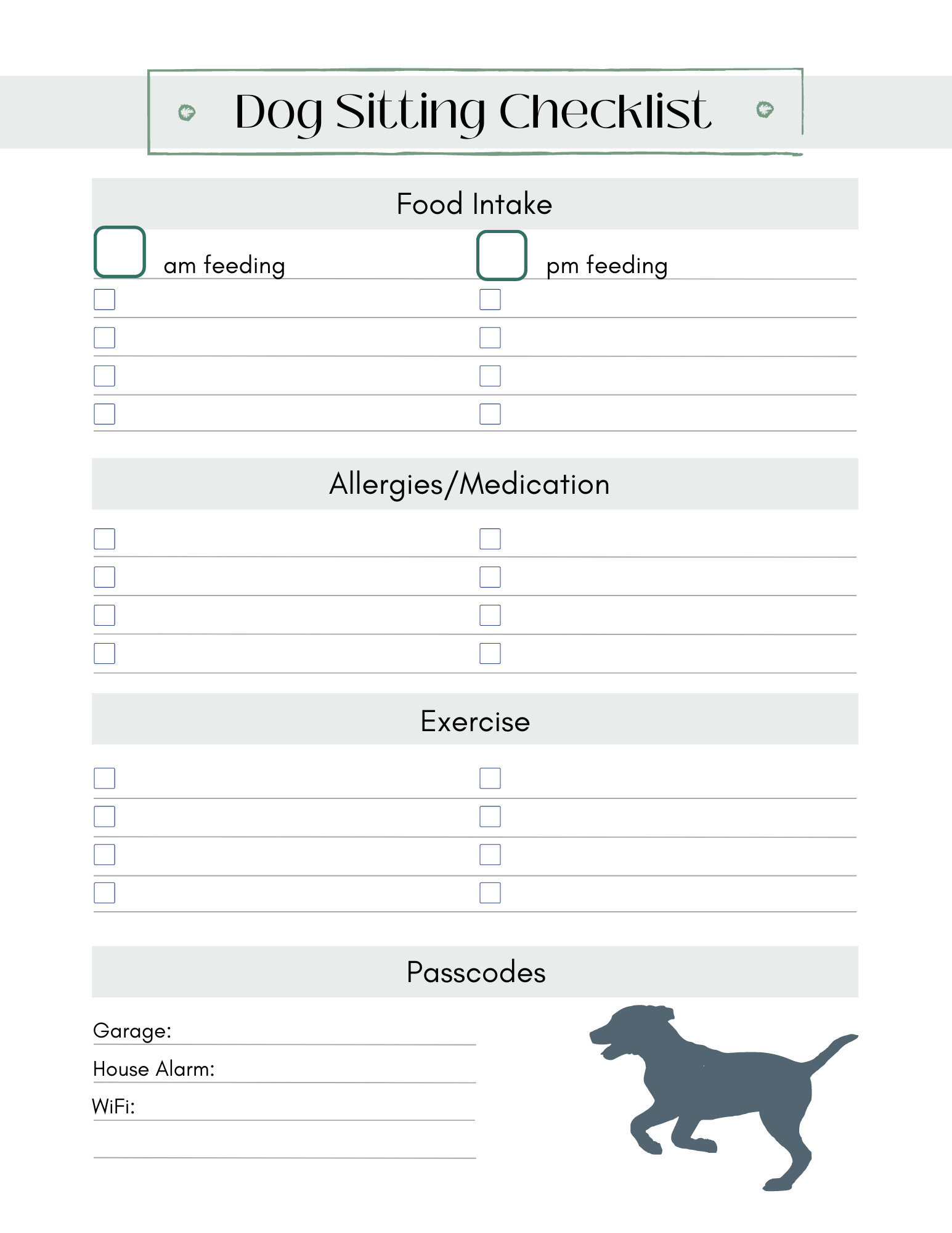 Dog Sitting Notes Printable PDF | Dog Owner Template | Digital Download ...