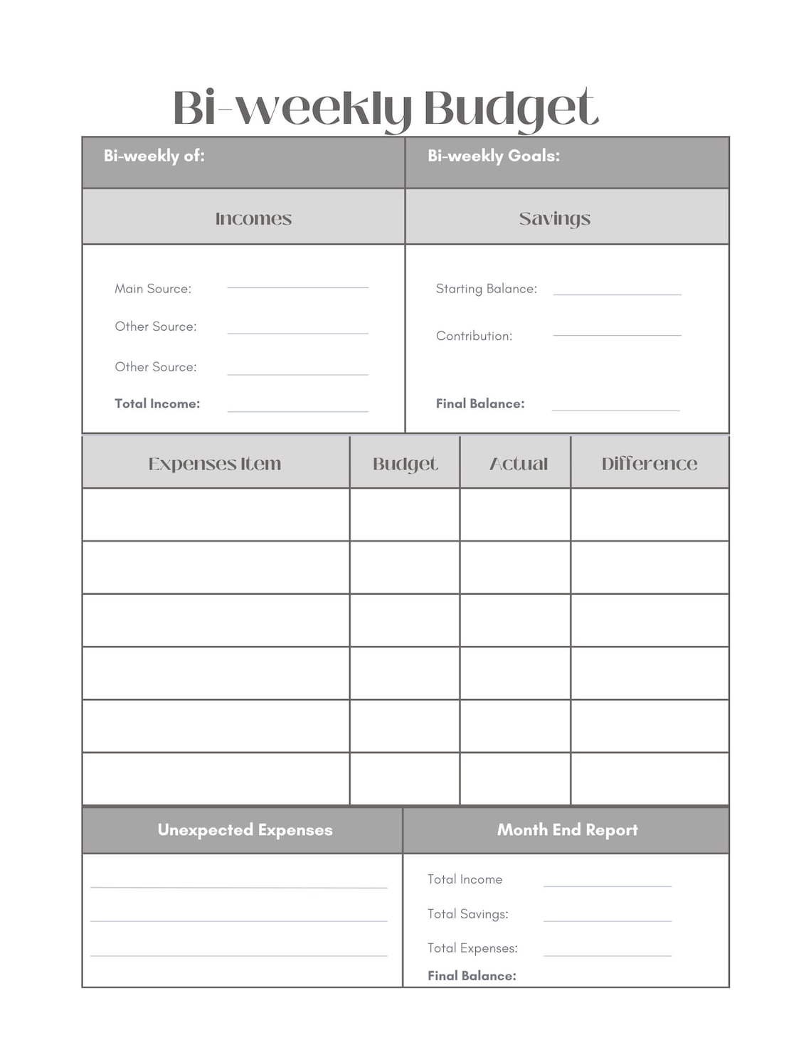 Budget Planner Printable | Bi-weekly Budget | Monthly Budget | Weekly ...