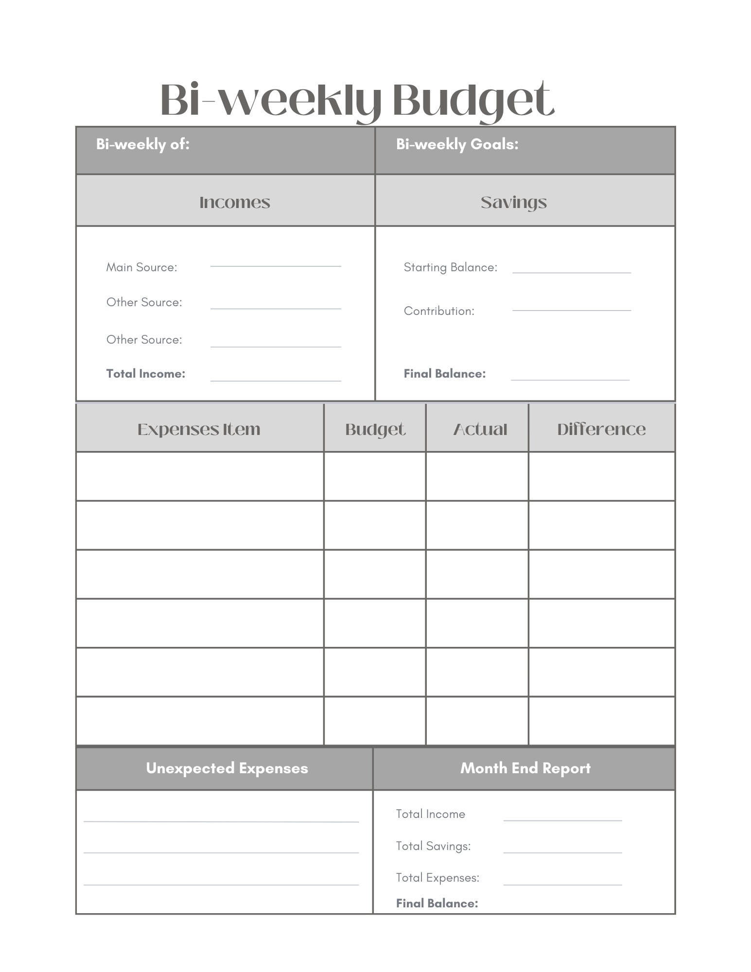 Budget Planner Printable | Bi-weekly Budget | Monthly Budget | Weekly ...