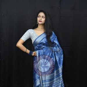 Indigo Blue Tree Natural Dye Sambalpuri Silk Saree | Natural Dye Odisha Weaves | Handloom & Silk Mark Certified