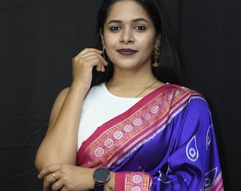 Purple Magenta Ikat Silk Saree | Handloom Odisha Sambalpuri Weave
