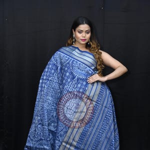 Indigo Blue Thikudi Design Natural Dye Sambalpuri Silk Saree | Natural Dye Odisha Weaves | Handloom & Silk Mark Certified