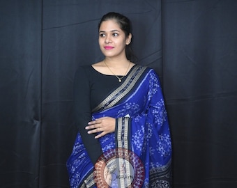 Blue Black Special Tribal Sambalpuri Cotton Saree-Odisha Weaves