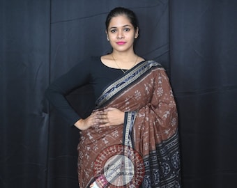 Chocolate Brown Special Tribal Sambalpuri Cotton Saree-Odisha Weaves
