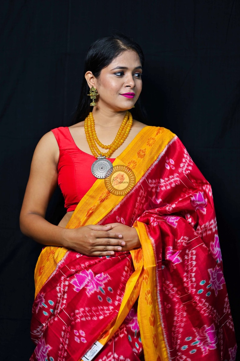 Maroon Yellow Pink Lotus Odisha Sambalpuri Silk Saree-odisha Weaves - Etsy