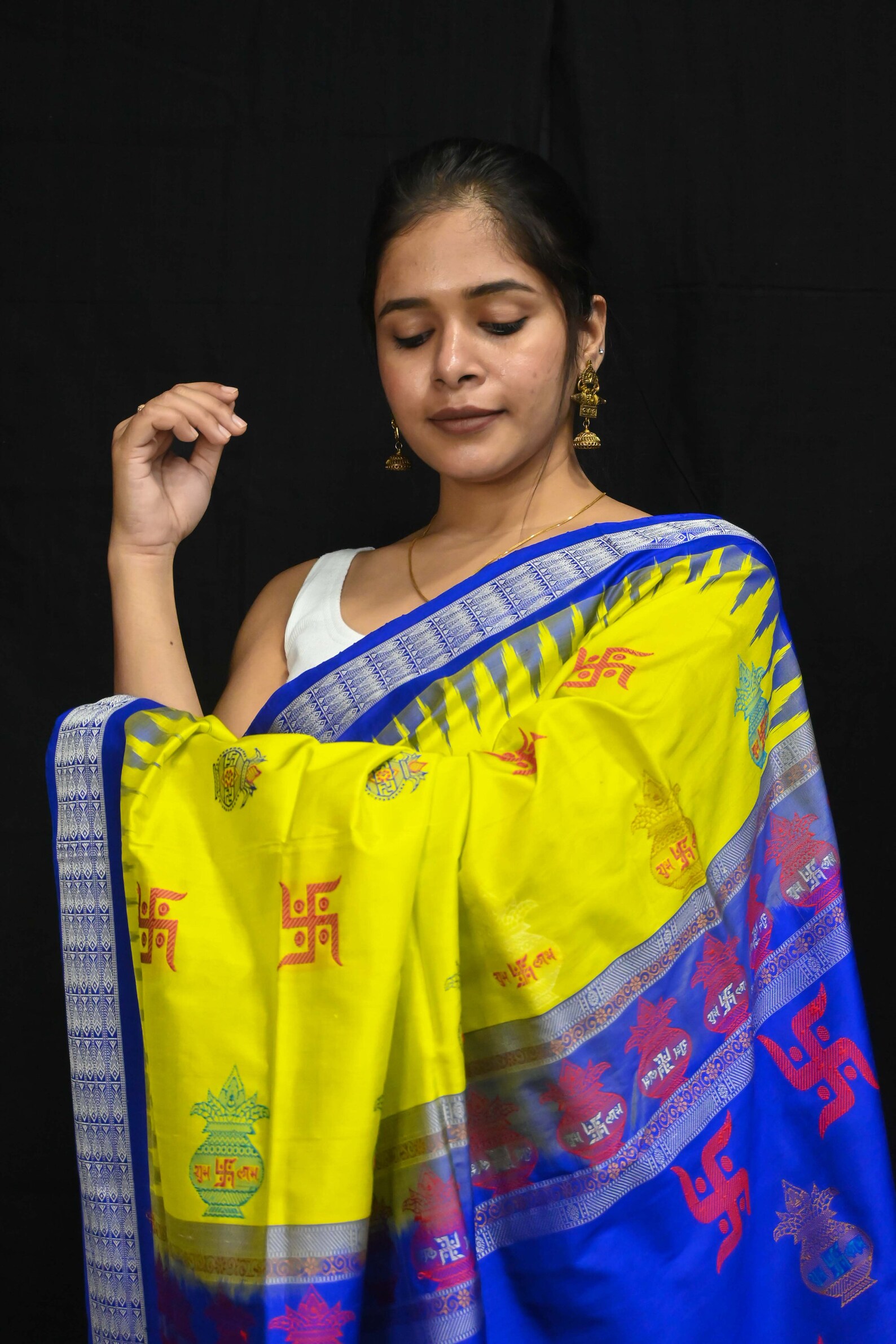Neon Green Blue Swastik Kalash Odisha Ikat Sambalpuri Silk Saree-odisha ...