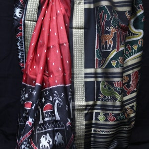 Maroon Black 3D Elephant Tribals Odisha Ikat Sambalpuri Silk Saree ...