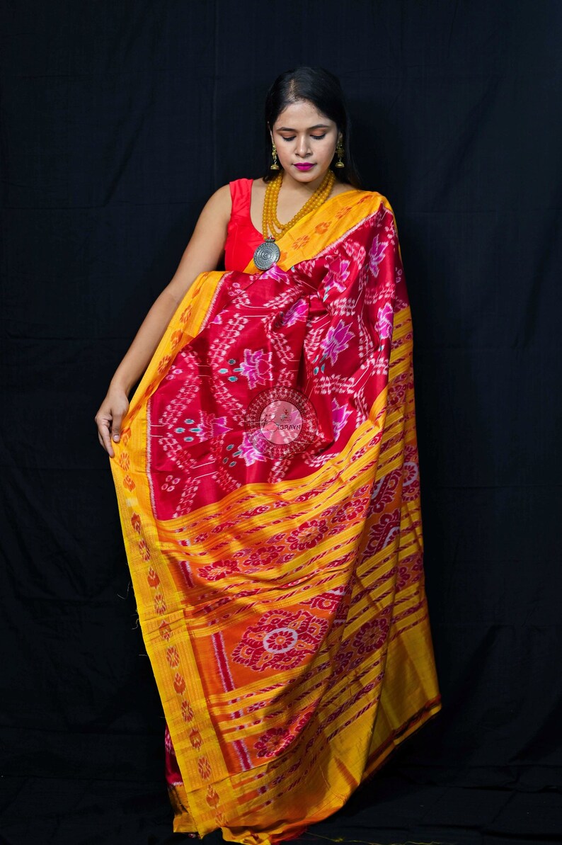 Maroon Yellow Pink Lotus Odisha Sambalpuri Silk Saree-odisha Weaves - Etsy