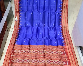 Blue Red Temple Odisha Ikat khandua Silk Saree-Odisha Weaves