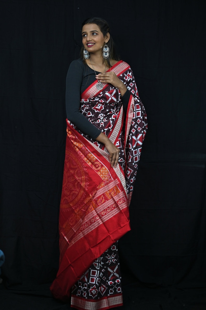 Handloom Sambalpuri Silk Saree: Coffee Red Odisha Weaves - Etsy