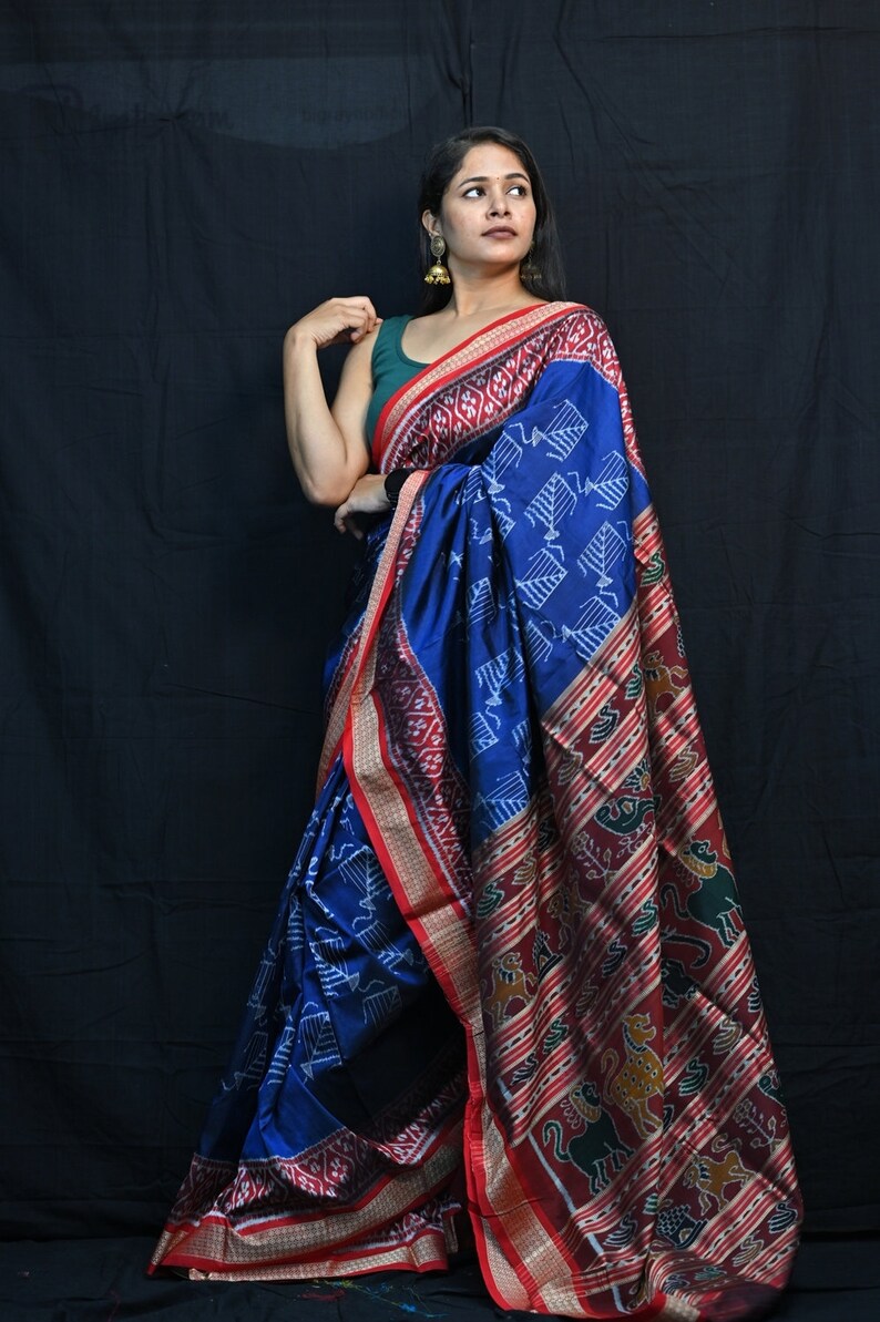 Blue Red Kite Odisha Ikat Sambalpuri Silk Saree-odisha Weaves - Etsy