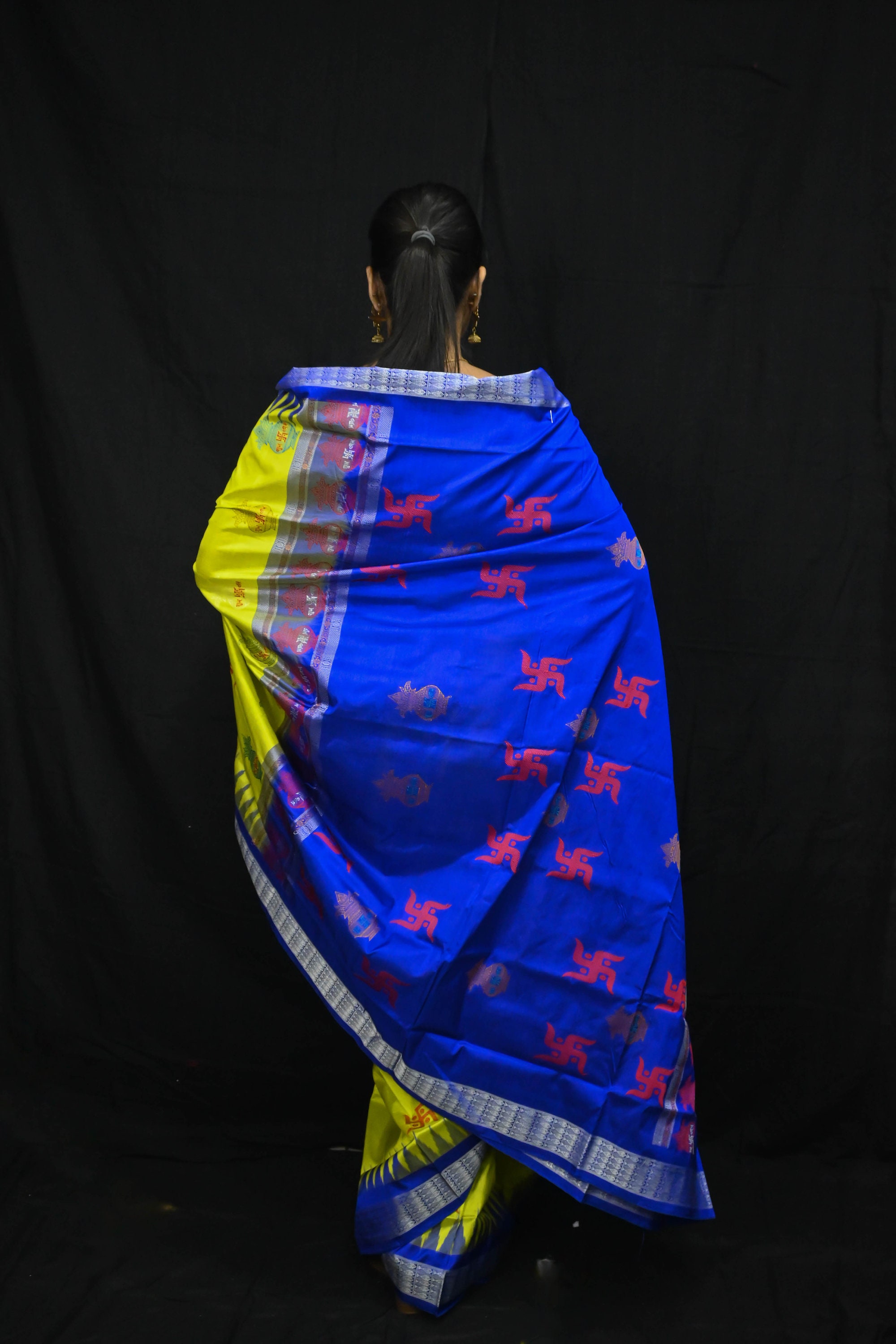 Neon Green Blue Swastik Kalash Odisha Ikat Sambalpuri Silk Saree-odisha ...