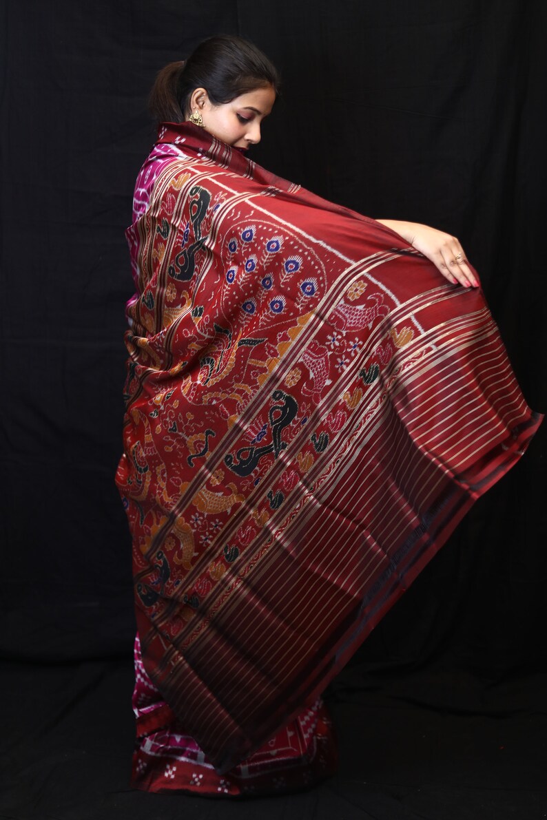 Pink Border Pasapali Peacock Anchal Odisha Ikat Sambalpuri Silk Saree ...
