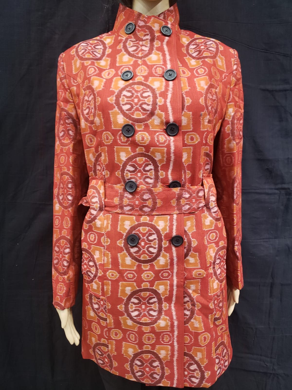 Orange Black Tribe Ikat Blazer Vest