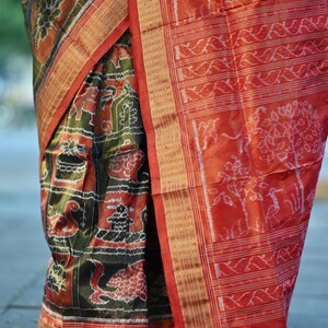 Handwoven Ikat Tissue Silk Saree | Bronze Maroon, Sambalpuri Odisha ...