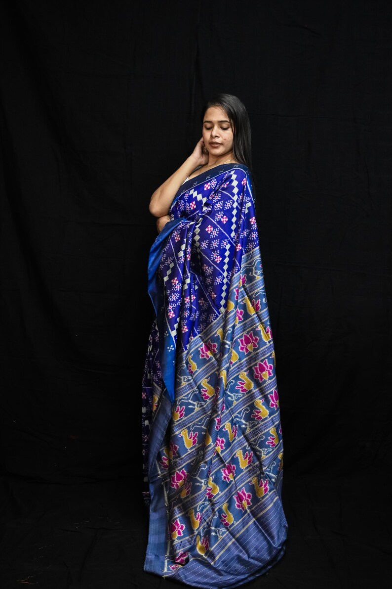Blue 10D Pasapali Flowers Ducks Lotus Anchal Odisha Ikat Sambalpuri ...