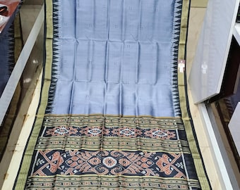 Grey Black Temple Odisha Ikat khandua Silk Saree-Odisha Weaves