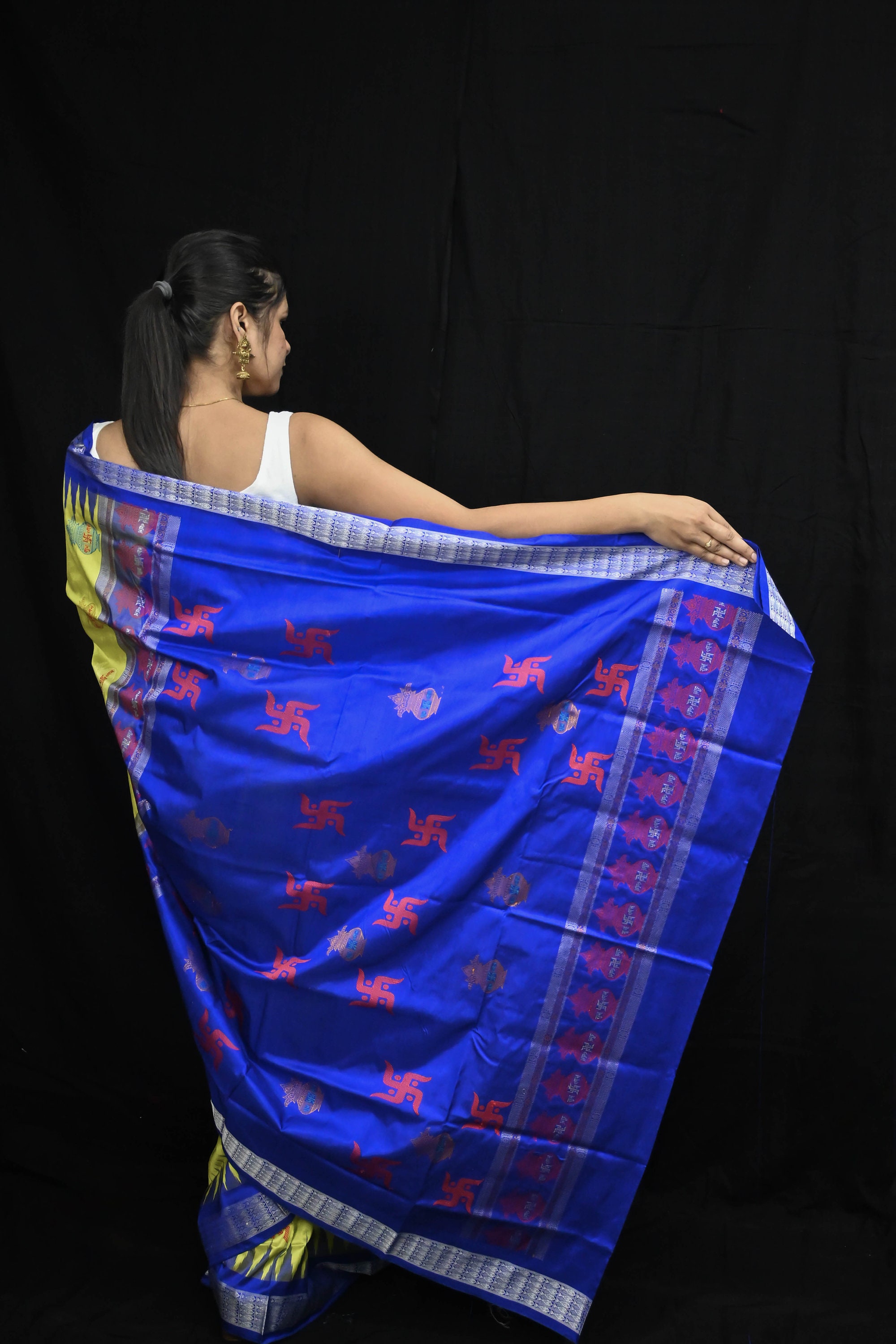 Neon Green Blue Swastik Kalash Odisha Ikat Sambalpuri Silk Saree-odisha ...