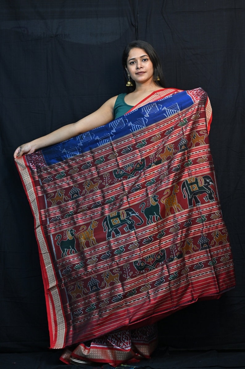 Blue Red Kite Odisha Ikat Sambalpuri Silk Saree-odisha Weaves - Etsy