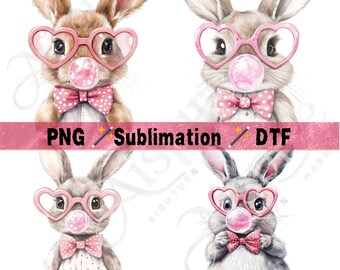 Easter Bunny PNG Clipart Bundle – Rabbit with Heart Glasses (Digital Download)