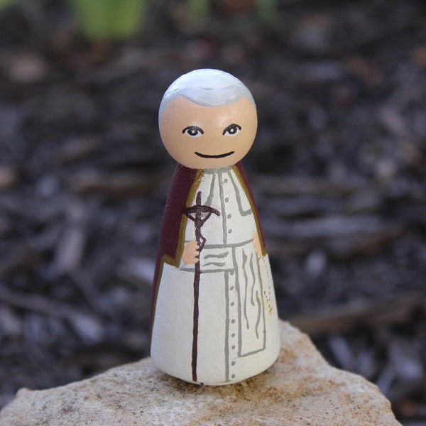 St. John Paul II wooden peg doll, catholic gifts, baptism, first communion, confirmation