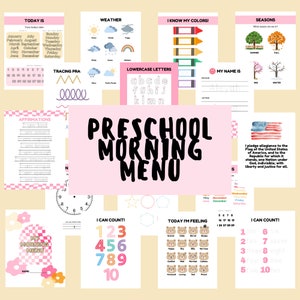 PRESCHOOL Morning Menu, Homeschool Morning Menu, Kindergarten Printables Toddler Morning Basket, Homeschool Printables, Preschool Worksheets