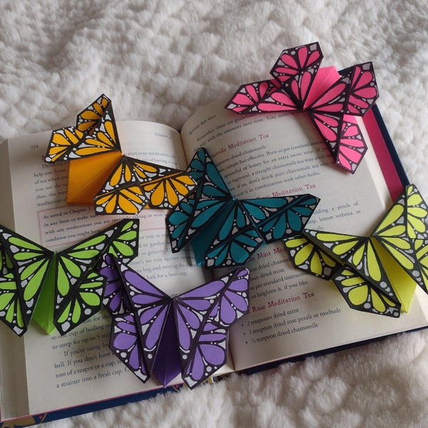 Paper Origami Butterfly Corner Bookmark ~ Astrobrights Series ~ Choose your own color ~ Gift for readers