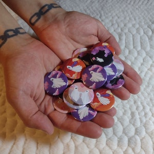 Button Magnets ~ Original Art Prints ~ 1.45 in ~ 37 mm ~ Cute Ghost Decoration ~ Clouds